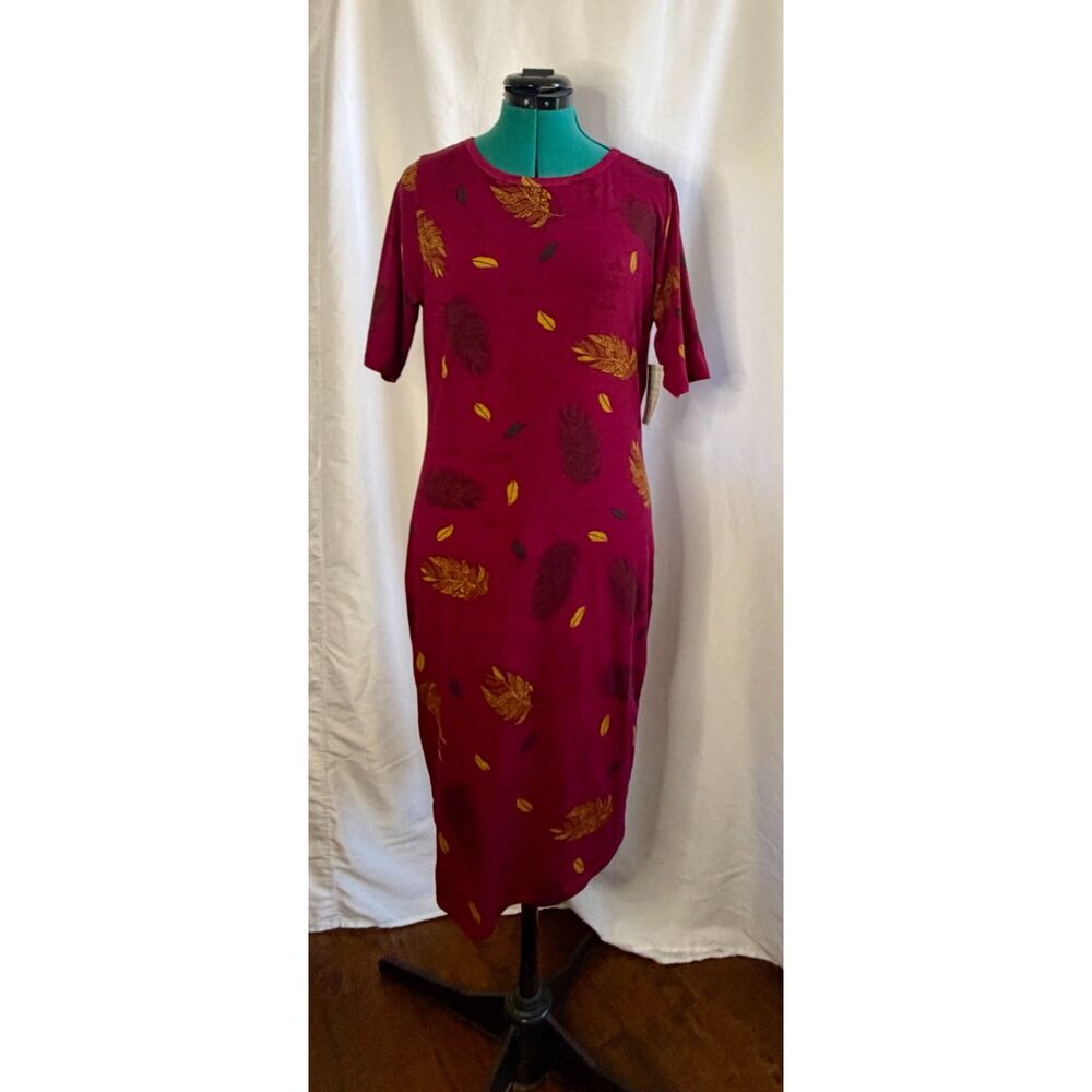 NWT LuLaRoe Julia maroon red autumn midi dress. Size L